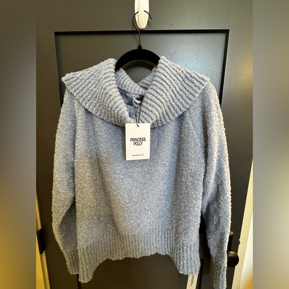 Princess Polly Light Blue Bouclé Funnel Neck Sweater